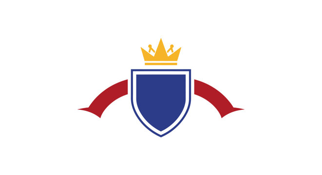 A gold vector illustration of a national emblem set on a shield with a ribbon featuring the coat of arms of Ukraine as a patriotic country symbol and award banner