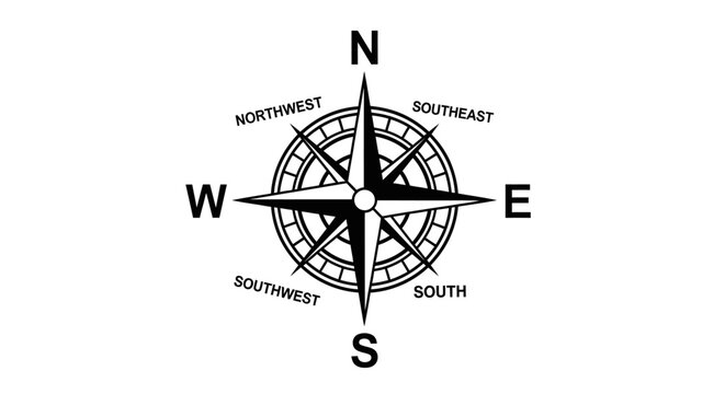 A business map icon design featuring a compass rose vector illustration and a circular sniper sight symbol for a target aim concept