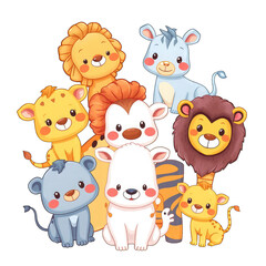Naklejka premium set of cartoon animals with transparent background PNG and JPEG image