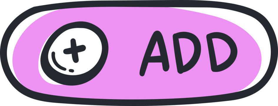 Hand Drawn Add Button Icon with Plus Symbol in Pink