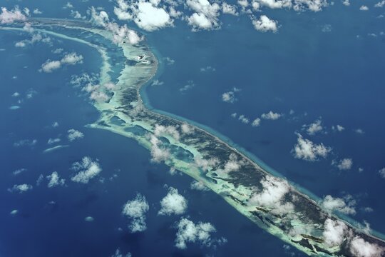 Outer reef with large dredged sand areas for land reclamation elsewhere, Meemu Atoll or Mulaktholhu Indian Ocean, Maldives