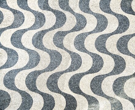 Black and white wavy plaster motif, Lisbon, Portugal