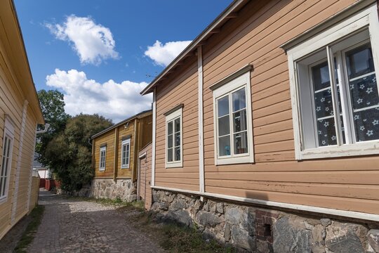 Street with old wooden houses, Borg&aring;, Porvoo, Finland