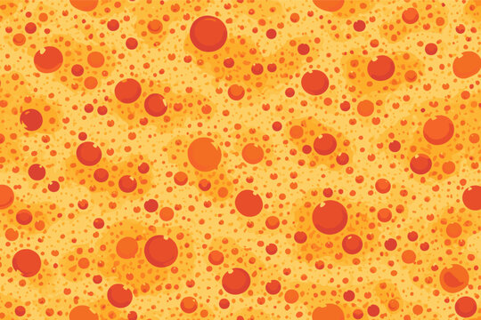Abstract seamless pattern with orange and red speckled sponge texture. Simple flat vector illustration featuring a porous surface with bubbles and dots for vibrant background and textile design.