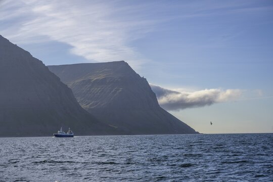 Trawlers and mountains near, Isafj&ouml;rdur, Vestfir&eth;ir, Iceland