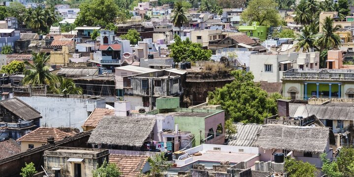 Cityscape, temple city of Srirangam, Thanjavur, Tamil Nadu, India