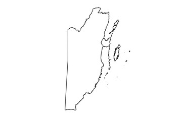 Belize Vector Outline Map with Coastal Islands. Simple Black Line Border Illustration of the Central American Country. Minimalist Flat Design for Education, Travel, and Geographical Projects.