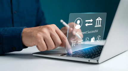 Fototapeta premium online payment success with laptop and digital interface