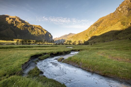 Outlet of Wishbone Waterfall in Matukituki River Valley, Mount Aspiring National Park, Otago, South Island, New Zealand