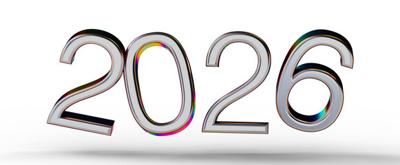 3D render of the year 2026 in shiny silver metallic style with colorful edges, perfect for new year greetings and financ © vegefox.com