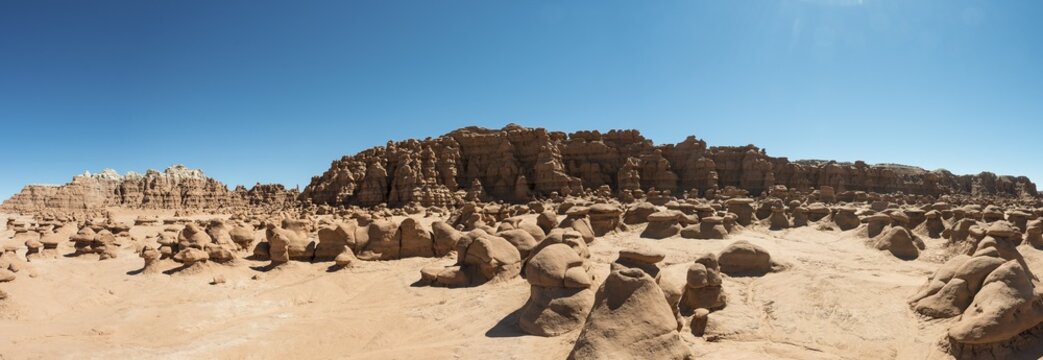 Eroded hoodoos, Entrada Sandstone rock formation, Goblin Valley State Park, San Rafael Reef Desert, Utah, Southwest, USA