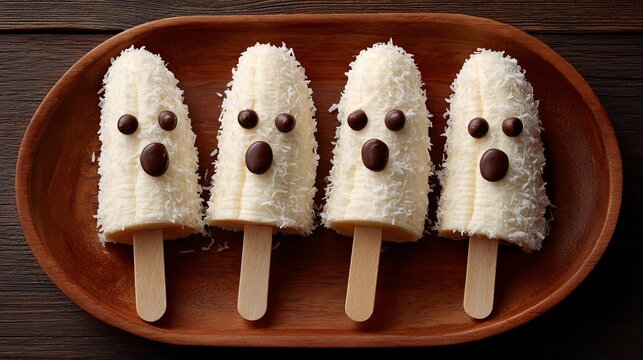 Banana Ghost Pops with Coconut.