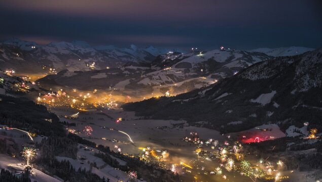 Fireworks over the Alps, Hochbrixen and Kirchberg, Brixen im Thale, Tyrol, Austria