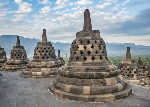 Temple complex Borobudur, Stupas, Borobudur, Yogyakarta, Java, Indonesia