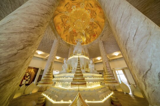 The very artistically designed central shrine (chedi in the interior), main pagoda, Buddhist temple complex Wat Phra That Sorn Kaew, Khao Kho mountains, Phetchabun province, Isan, Thailand