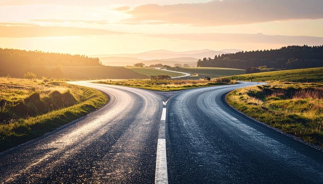 Forked road splitting into two paths decision concept minimal