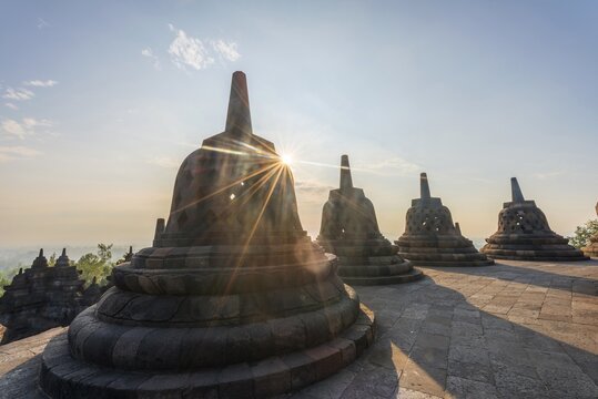 Borobudur temple at sunrise, stupas, Borobudur, Yogyakarta, Java, Indonesia
