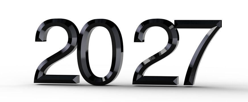3D rendered illustration of the year 2027 in black with a modern shiny appearance, on a white background, representing t
