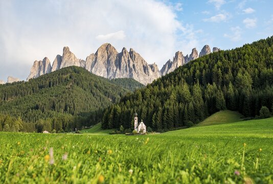 Church of St. Johann in Ranui, San Giovanni, St. John's Chapel, Odle Group, Villn&ouml;&szlig;tal, St. Magdalena, Bolzano, South Tyrol, Italy