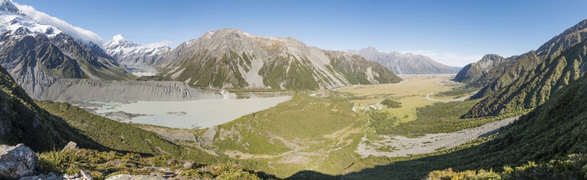 View of Glacier Lake Mueller Lake, Rear Mount Cook, Mount Cook National Park, Southern Alps, Hooker Valley, Canterbury, South Island, New Zealand