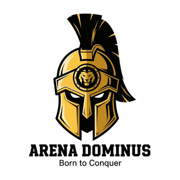 Golden Gladiator Helmet with Lion Emblem.