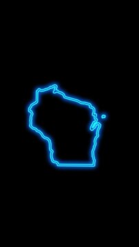Mobile Vertical Resolution, 2160x3840 Pixels, Wisconsin State (USA) Map Neon Lights, Wisconsin State Neon Lights Map Opener Suitable for Elections, July 4th and Memorial Day
