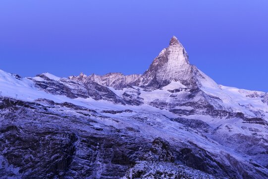 The Matterhorn at twilight, Zermatt, Valais, Switzerland, Europe