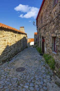 Narrow and shadowed street, Linhares de Beira, Historic village around the Serra da Estrela, Castelo Branco district, Beira, Portugal