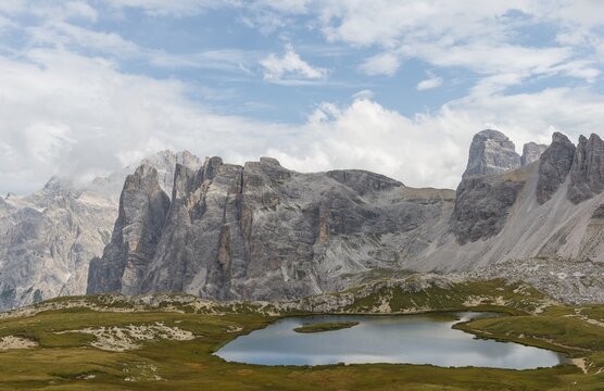 Lago dei Piani at the Drei Zinnen hut, Sextner Dolomiten, South Tyrol, Trentino-S&uuml;dtirol, Alto-Adige, Italy