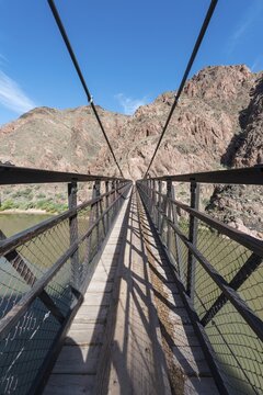 Bright Angel Trail, Kaibab Suspension Bridge, Bridge over Colorado River, Grand Canyon National Park, Arizona, USA