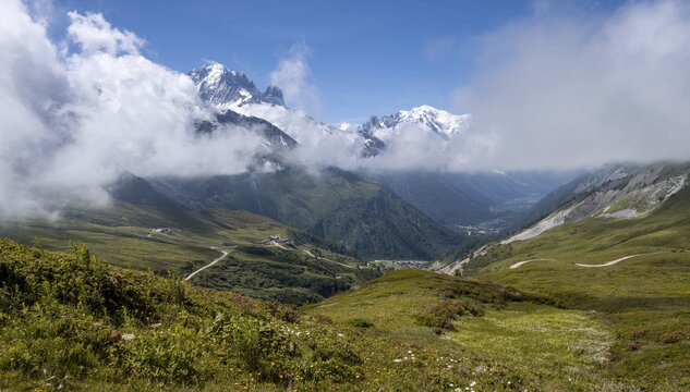View from Col de Balme, Aiguille du Midi and Mont Blanc, Chamonix, Haute-Savoie, France