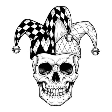 Jester Skull Illustration - Halloween, Gothic, Dark Humor