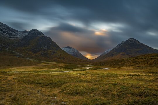River Coupall with summit of Stob Coire and Stob Na Doire in the background, Glen Coe, west Highlands, Scotland, United Kingdom