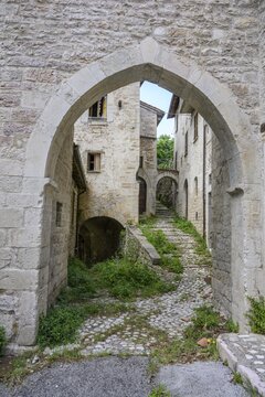 Old town of Visso destroyed by earthquake, province of Macerata, Italy