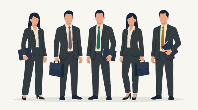 Diverse group of business professionals in suits holding briefcases and folders