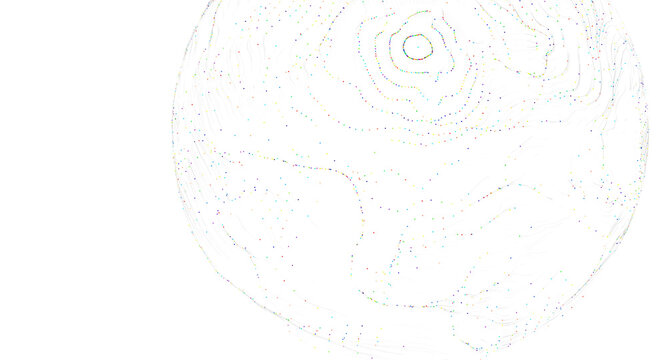 Artistic rendering of a topographic sphere, symbolizing data or technology, on a clean wh
