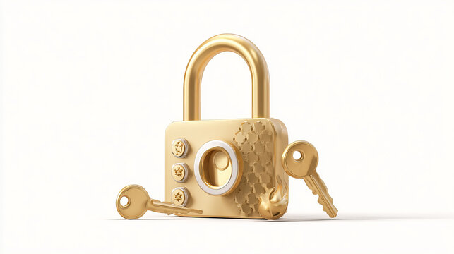 3D Locked padlock with password. Golden Lock and pin code entry. Security and safety. Cyber Privacy concept. Cartoon creative icon set design for web and app isolated on white background. 3D Vector