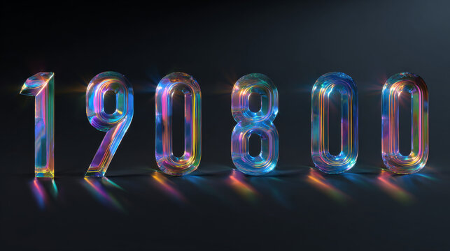 3D Crystal rainbow light effects numbers from 0 to 9. Set volume number with light streak overlay for poster and banner. Holographic gradient texture. Glass elements. Realistic design. 3D Rendering