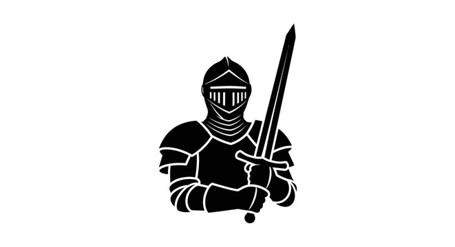 Medieval Knight in Armor Holding Sword.