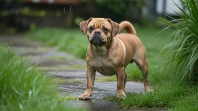 Puggle Dog Low Angle Garden Wildlife Telephoto Shot Natural Frame Copy Space
