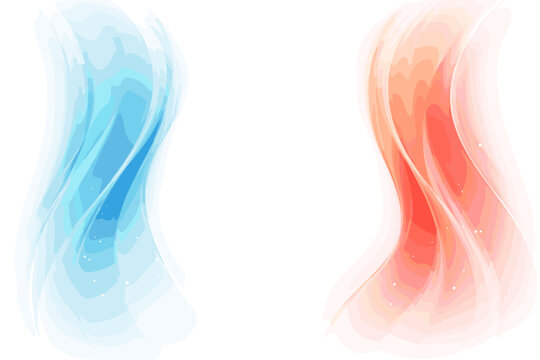 Abstract vector illustration of cool blue and warm red air flows. Soft gradients of temperature waves representing HVAC systems, climate control, and energy exchange on a clean white background.