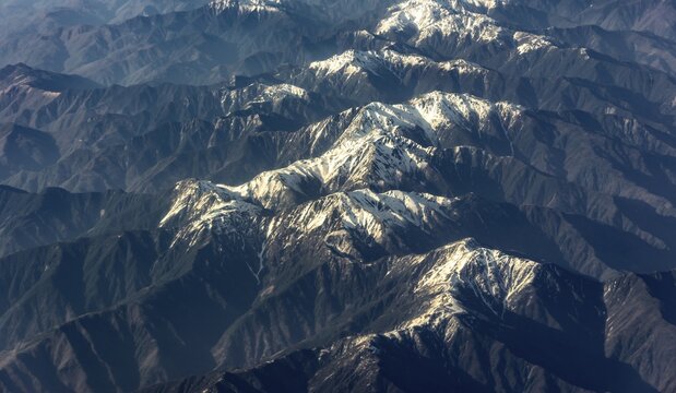 Aerial view, Japanese Alps from above, mountains, Japan
