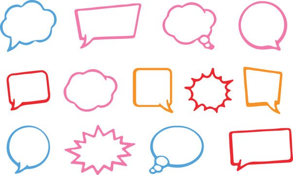 A set of cartoon speech bubbles and comic thought clouds featuring vector chat icons and dialog box shapes for communication design and text message symbols