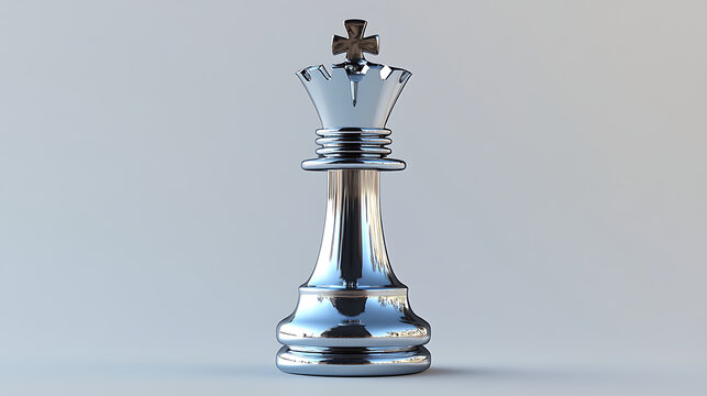A single silver chess king piece is displayed against a light background.
