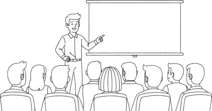 Businessman giving presentation to audience.