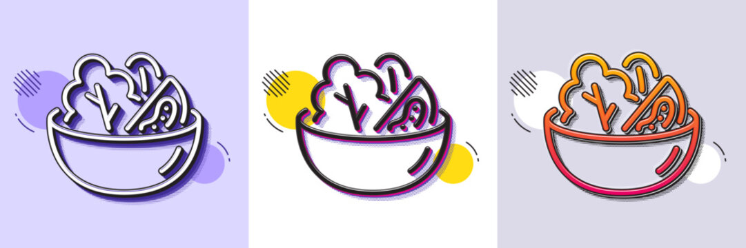 Salad line icon. Halftone dotted pattern. Gradient icon with grain shadow. Vegetable food sign. Healthy meal symbol. Line salad icon. Various designs. Vector