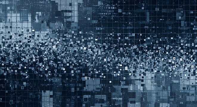 Abstract Digital Data Stream Flowing Through Futuristic Grid System