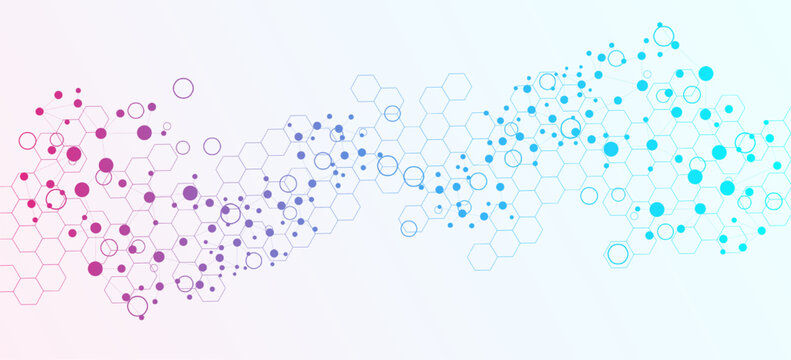 Molecular structure and genetic engineering, atom, neural network, neurons, DNA molecule. Scientific research concept for healthcare, medical, technology, chemistry, science template presentation