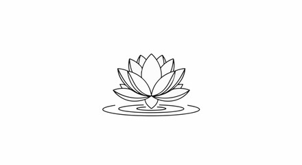 Fototapeta premium Simple black outline of a serene lotus flower floating on ripples