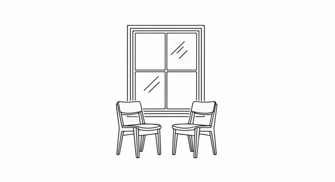 Simple illustration of a window with four panes and two chairs